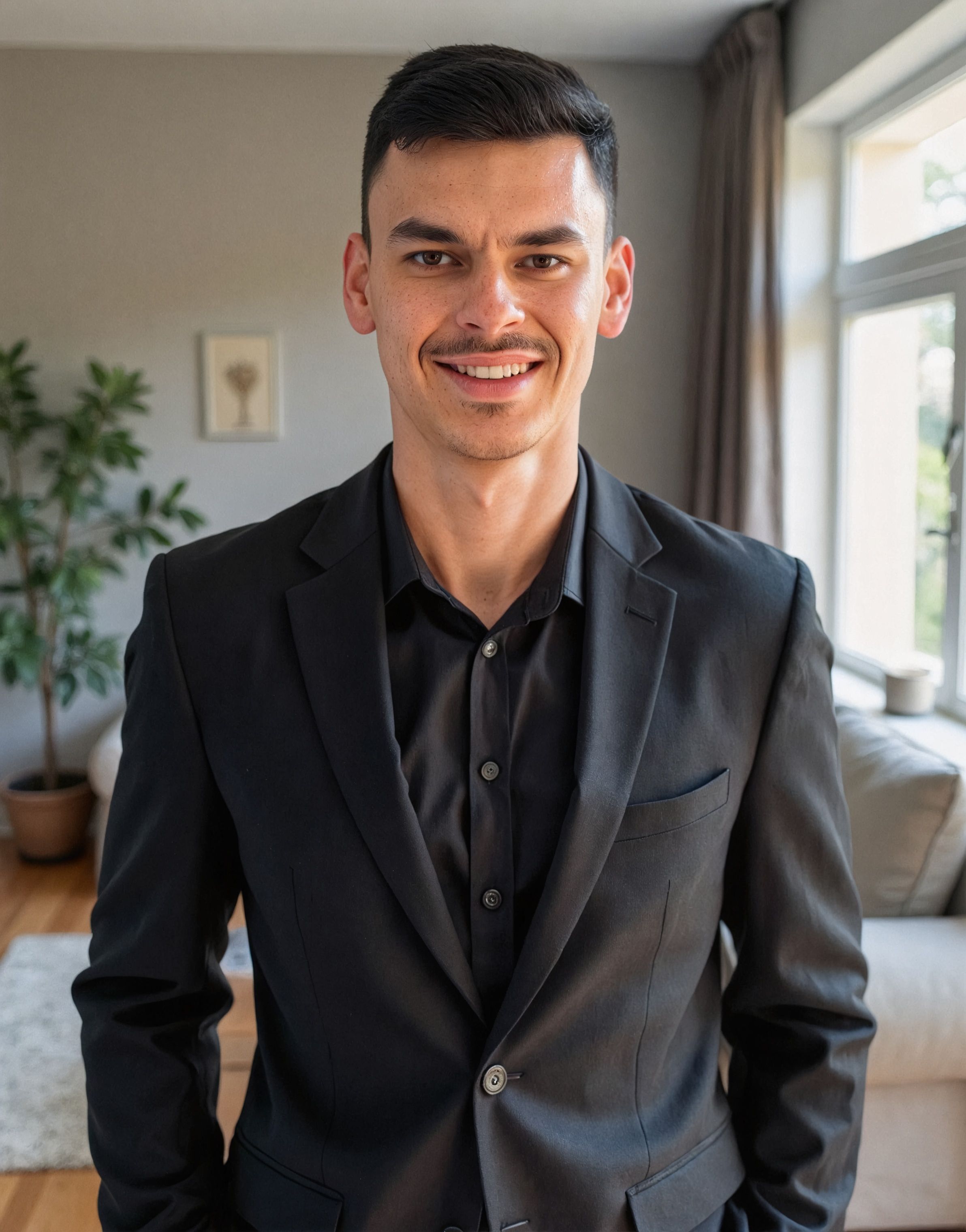 Portrait de Tom en veste noire.